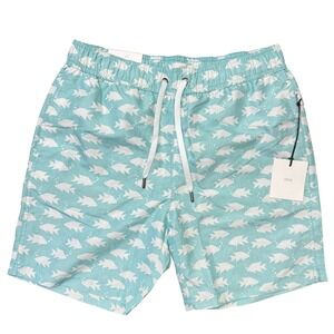 Onia NWT Swim Trunks Medium Charles 7" Mens Aqua Blue Fish Print